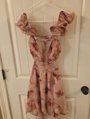 Windsor Dusty Rose Floral Ruffled Tie-Back Mini Dress